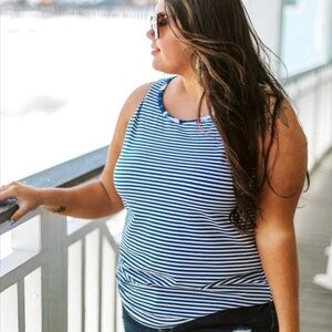 NWOT Glitzy Girlz Blue + White Striped + Floral Design Swimsuit Coverup Size 5X